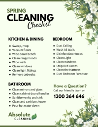 Green Floral Spring Cleaning Checklist Flyer template