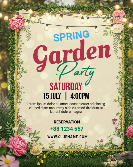 Green Floral Spring Garden Party Invitation Template Instagram Portrait
