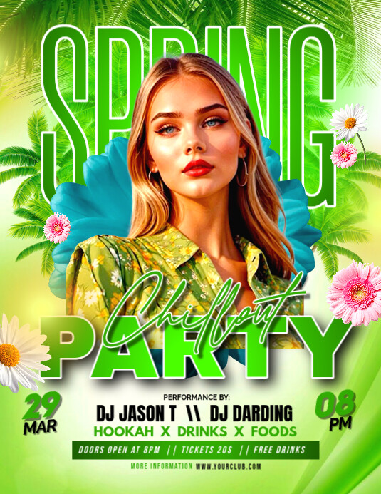 Green Floral Spring Party Flyer Flyer (us Letter) Pamflet (VSA Brief) template