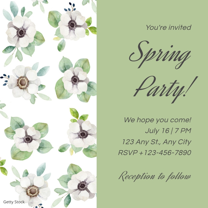 Green Floral Spring Party Wishes Card Post Template | PosterMyWall