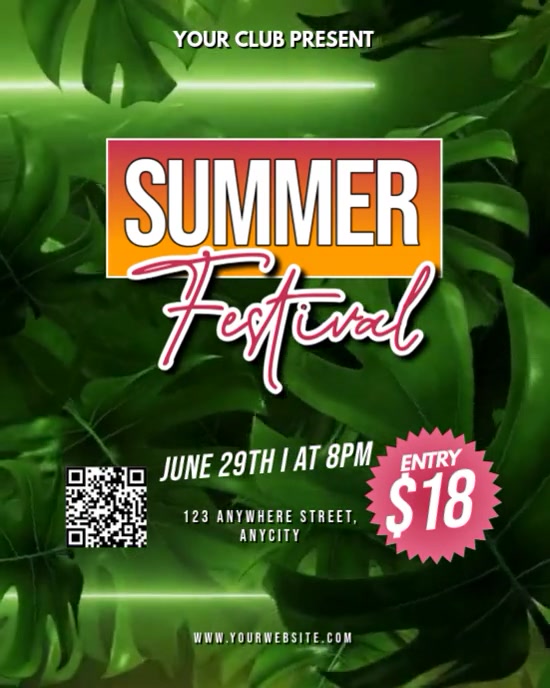 Green Floral Summer Festival Instagram Portrait template