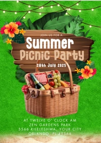 Green Floral Summer Picnic Party A3 template