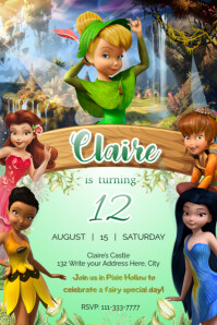 Green Floral Tinkerbell Birthday Invitation Poster Affiche template