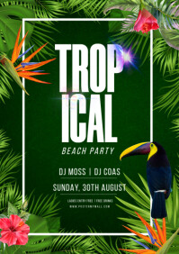 Green Floral Tropical Party A4 template