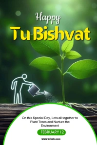 Green Floral Tu Bishvat  Poster template