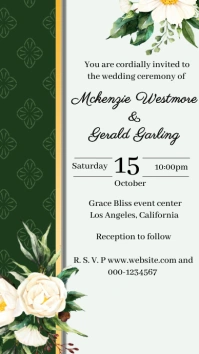 Green floral wedding invitation card template Digital Display (9:16)
