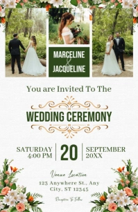 Green Floral Wedding Invitation Half Page Wide template