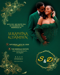 Green Floral Wedding Invitation Instagram Portrait template
