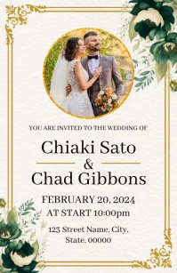 Green Floral Wedding Invitation Template Half Page Wide