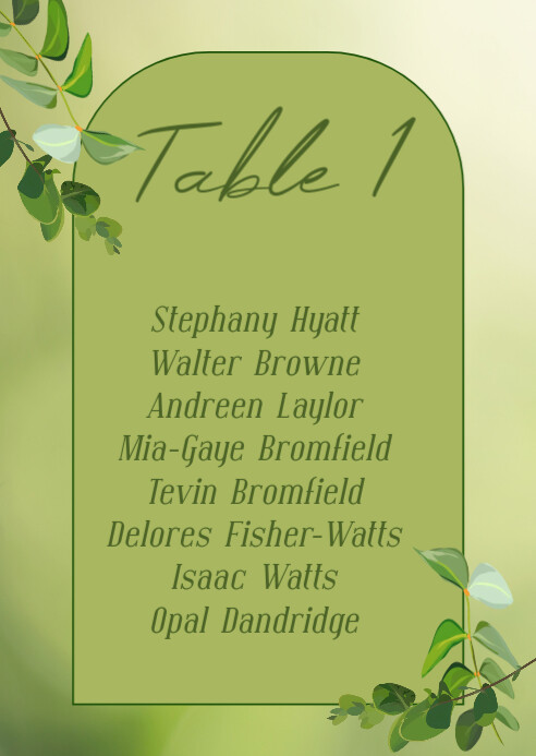 Green Floral Wedding Table Number A6 Template | PosterMyWall
