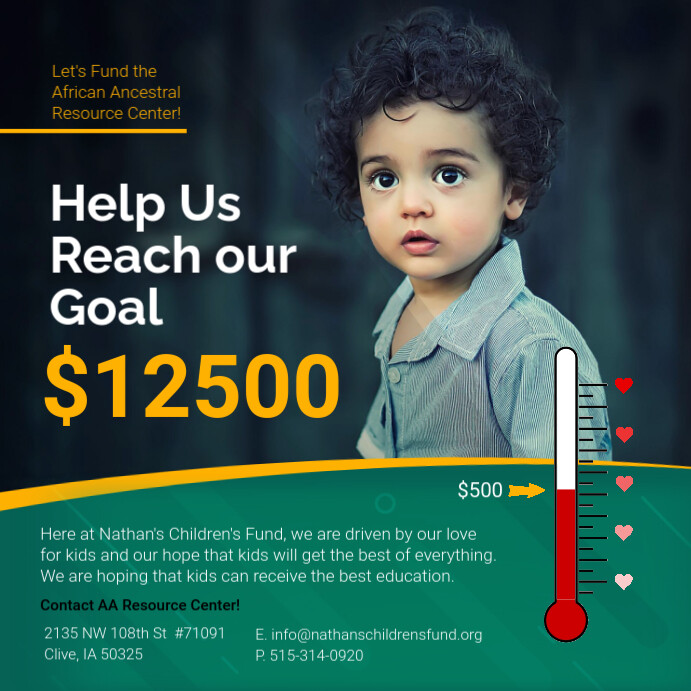 Green fundraising post with thermometer Template | PosterMyWall