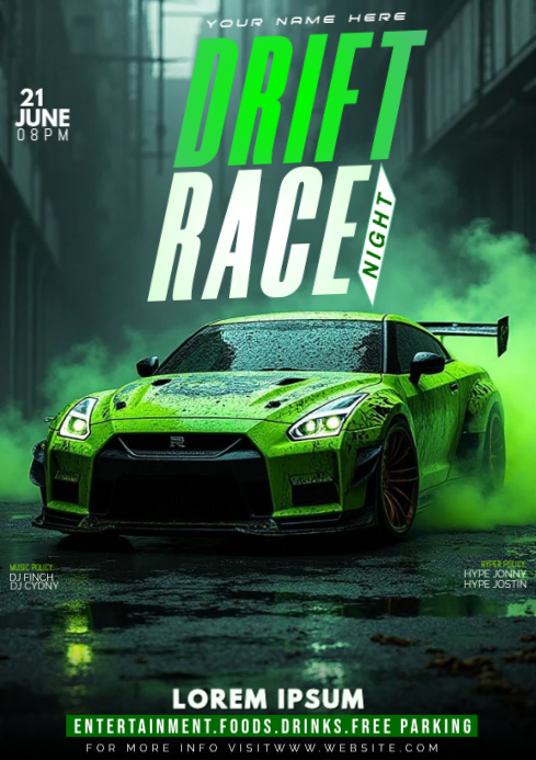 Green Futuristic Car Racing Event A4 Template | PosterMyWall