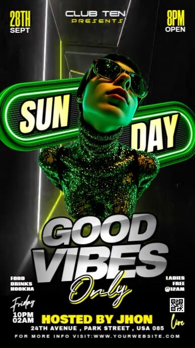 Green Futuristic Good Vibes Only Party Instagram Story template