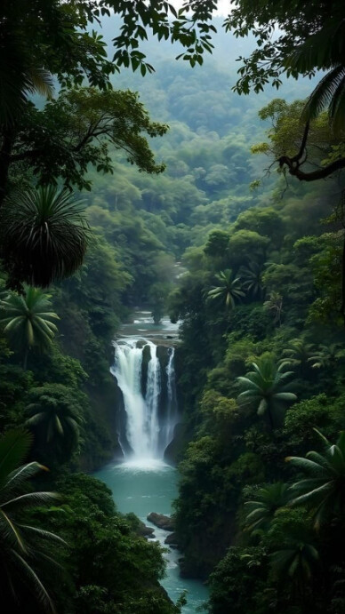 Green Futuristic Rainforest Background  Digital Display (9:16) template