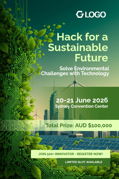 Plantilla de Green Futuristic Sustainability Hackathon Poster ...