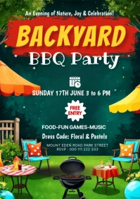 Garden party, backyard party, event, barbecue A2 template