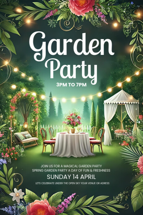 Green Garden Party Invitation Poster Cartaz template