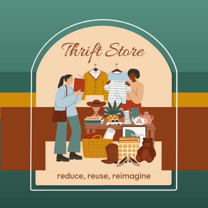 Green Geometric Thrift Store Design Flyers Instagram Post