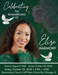 green glittery Funeral Flyer Memorial Flyer template