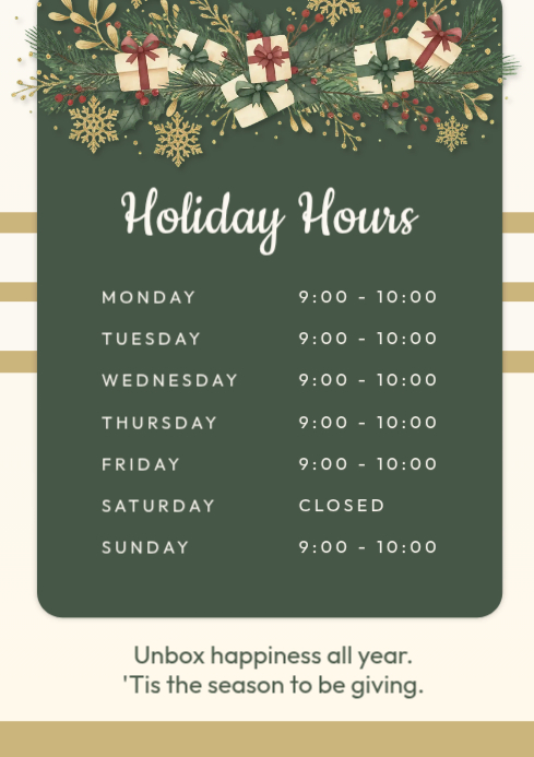 Holiday Hours Example Christmas And New Year Hours Announcement Template | PosterMyWall