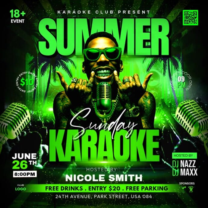 Green Gradient Karaoke Music Party  Instagram Post template