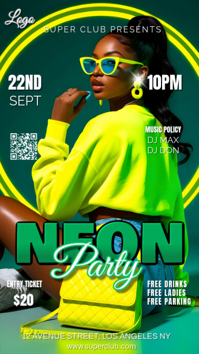 Green Gradient Neon Party Design Instagram Story template