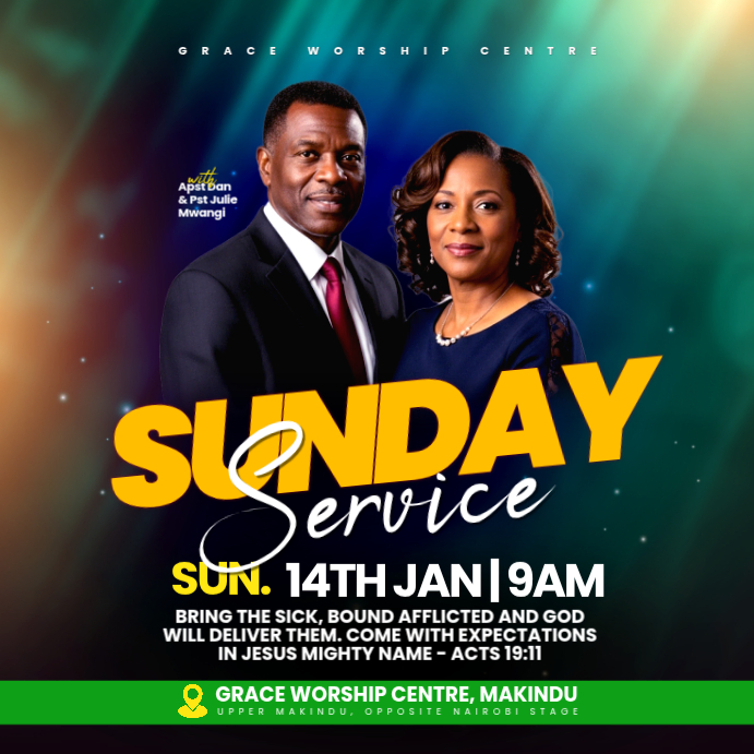 Weekly Service Green Green Gradient Sunday Church Worship Service Event Flyer Template ...