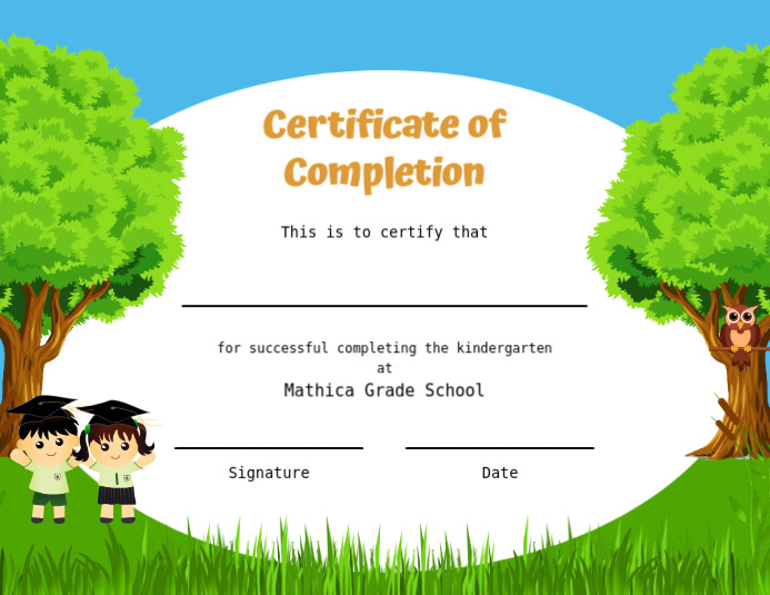 Green grass and trees kindergarten diploma ce Template PosterMyWall
