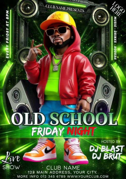 Green Grunge Friday Night Party Invitation Social Media A4 Template ...