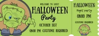 Green Halloween Monster Party Ticket Facebook Cover Photo template