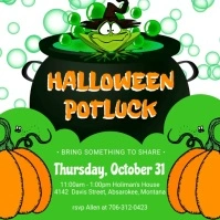 Green Potluck Halloween Party Video Cuadrado (1:1) template