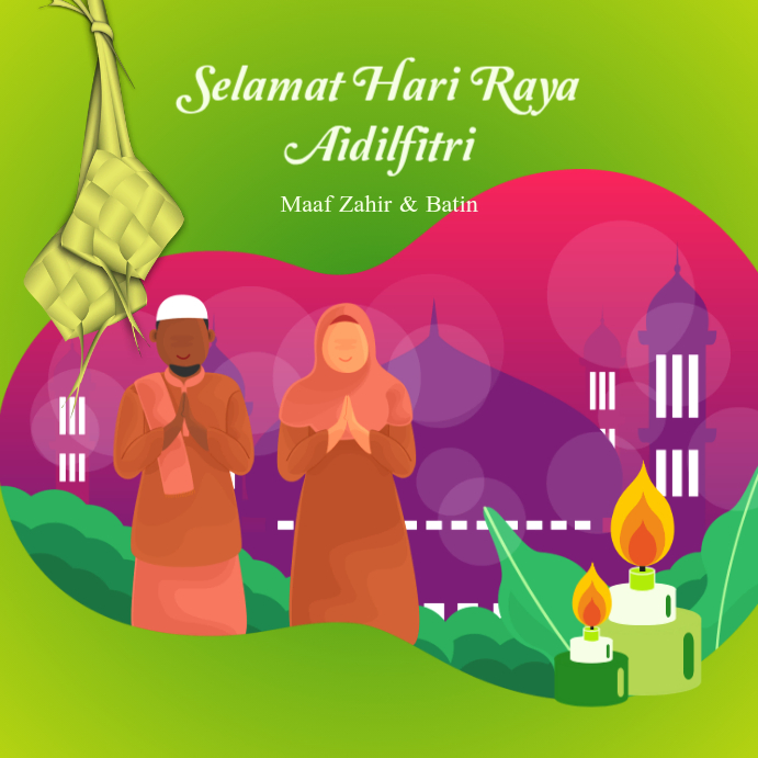 Green Hari Raya Aidilfitri Celebration Instagram Post Template ...