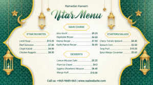 Green iftari menu digital signage template งานแสดงผลงานแบบดิจิทัล (16:9)