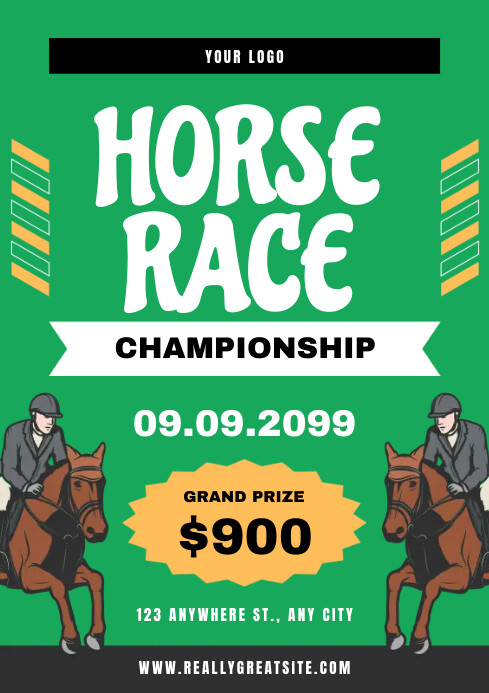 Free Printable Races Poster.pdf Green Illustration Horse Race Poster Template | PosterMyWall