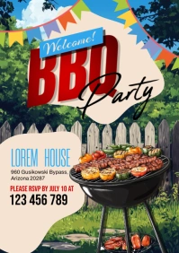 Green Illustrative Bbq Party A5 template