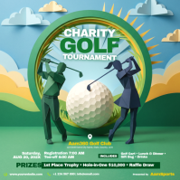 Green Illustrative Charity Golf Tournament Instagram Post Iphosti le-Instagram template