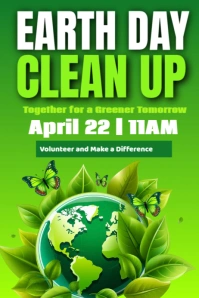 Green Illustrative Earth Day Clean Up Poster Плакат template