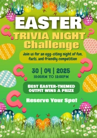 Green Illustrative Easter Trivia Night Challenge A2 template