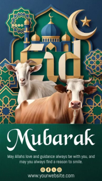 Green Illustrative Eid Mubarak Instagram Story Video Instagram-verhaal template