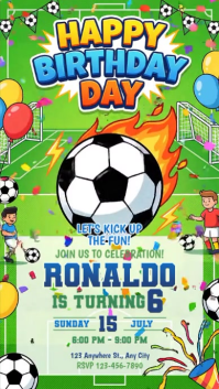 Green Illustrative Football Birthday Invitation Instagram Story template