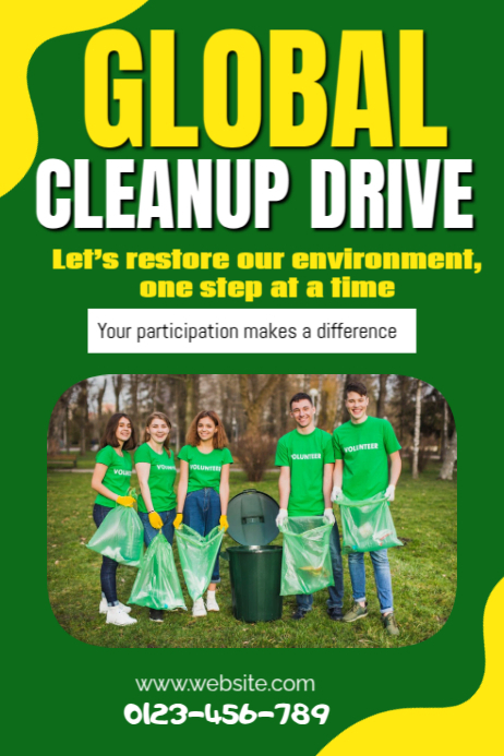 Green Illustrative Global Clean Up Drive Poster Template | PosterMyWall