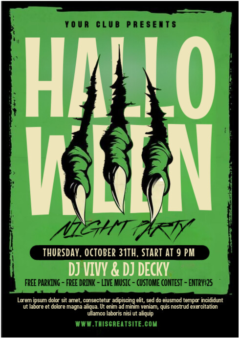 Green Illustrative Halloween Night Party A4 Template | PosterMyWall