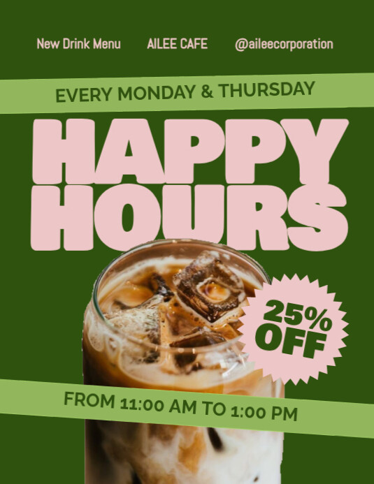 Green Illustrative Happy Hours discount up to Flyer (us Letter) template
