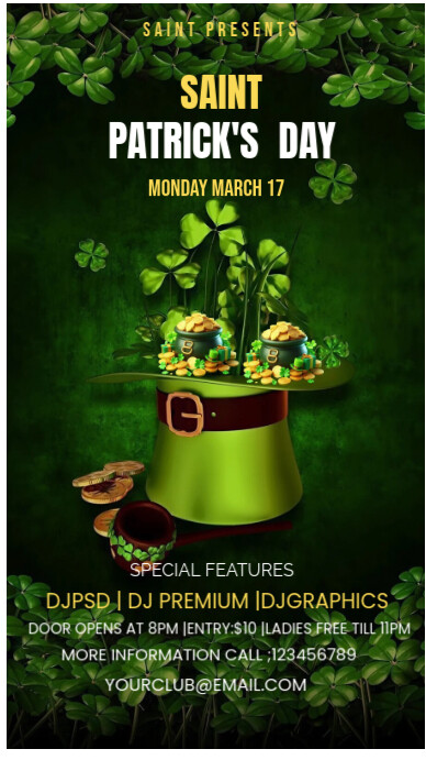 Green Illustrative  Instagram Story Saint Patrick's Day flyer template