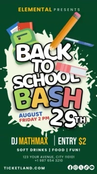 Green Illustrative Joyful Back to School Bash Party Flyer Template Instagram story