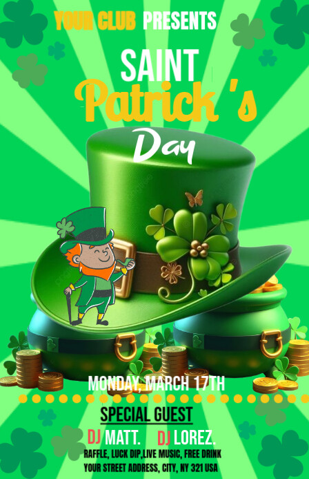 Green Illustrative Lucky Charm Celebration  Half Page Wide Halfbladsy Breed template