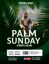 สีเขียว Palm Sunday Service Flyer Template