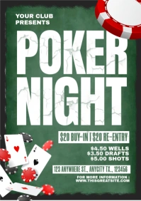 Green Illustrative Poker Night  A4 template