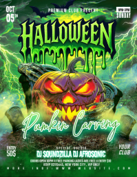 Green Illustrative Pumpkin Halloween Poster, Flyer (us Letter) template