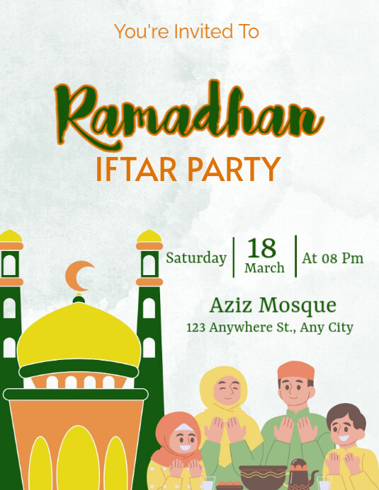 Green Illustrative Ramadhan Iftar Party Flyer Pamflet (Letter AS) template